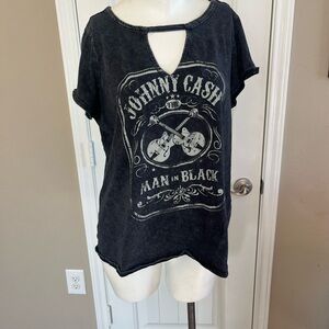 Johnny Cash Graphic Black Women's cutout Top by Rock & Republic